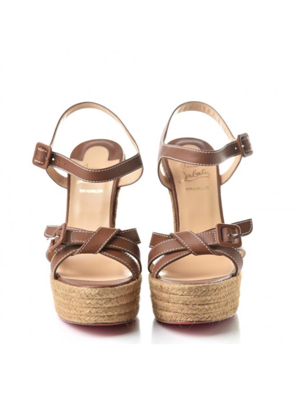 Christian Louboutin Calfskin Rope Zero Problem 140 Espadrille Wedges Brown
